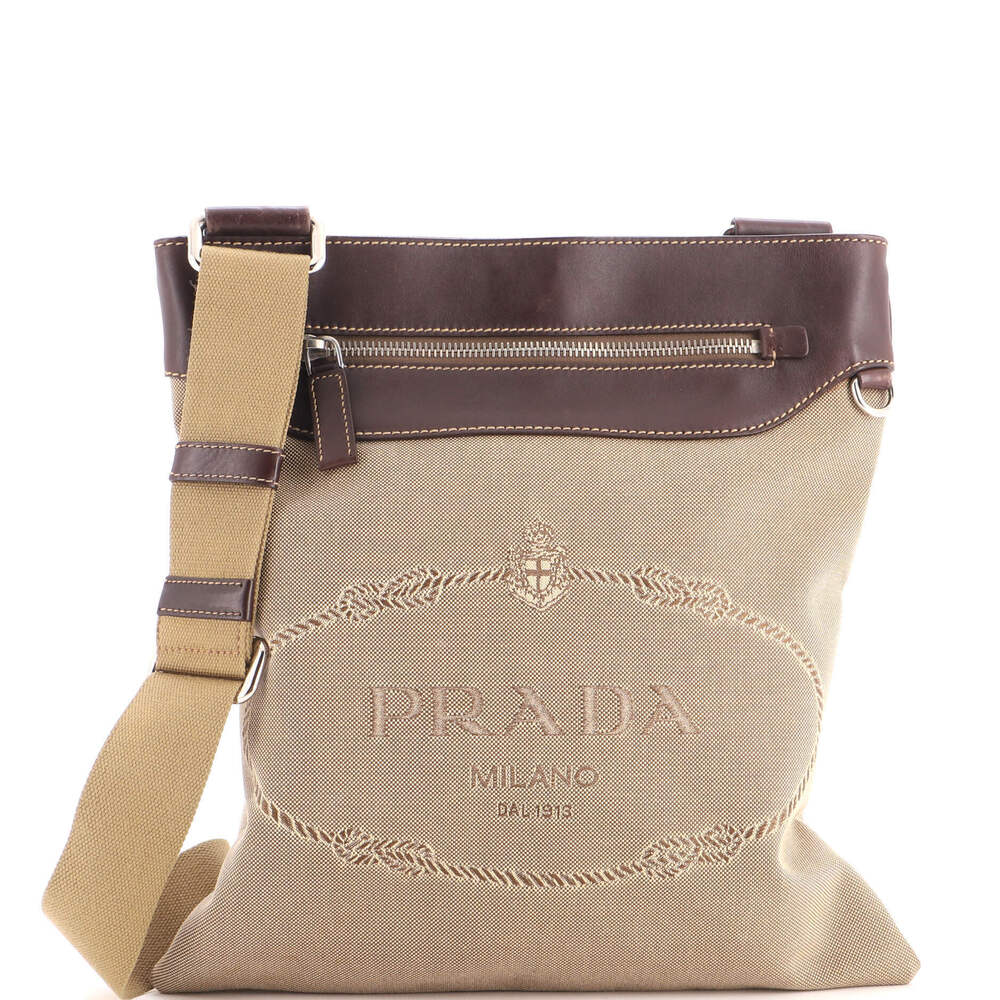Prada Medium Logo Messenger Bag Canvas with Leather